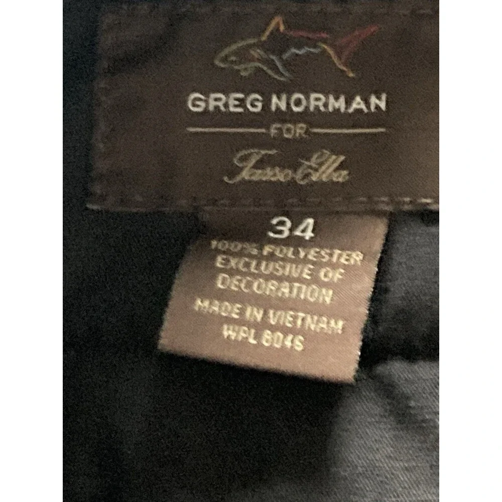 Greg Norman for Tasso Ella Golf Shorts Size 34 Logo Black Excellent Condition
